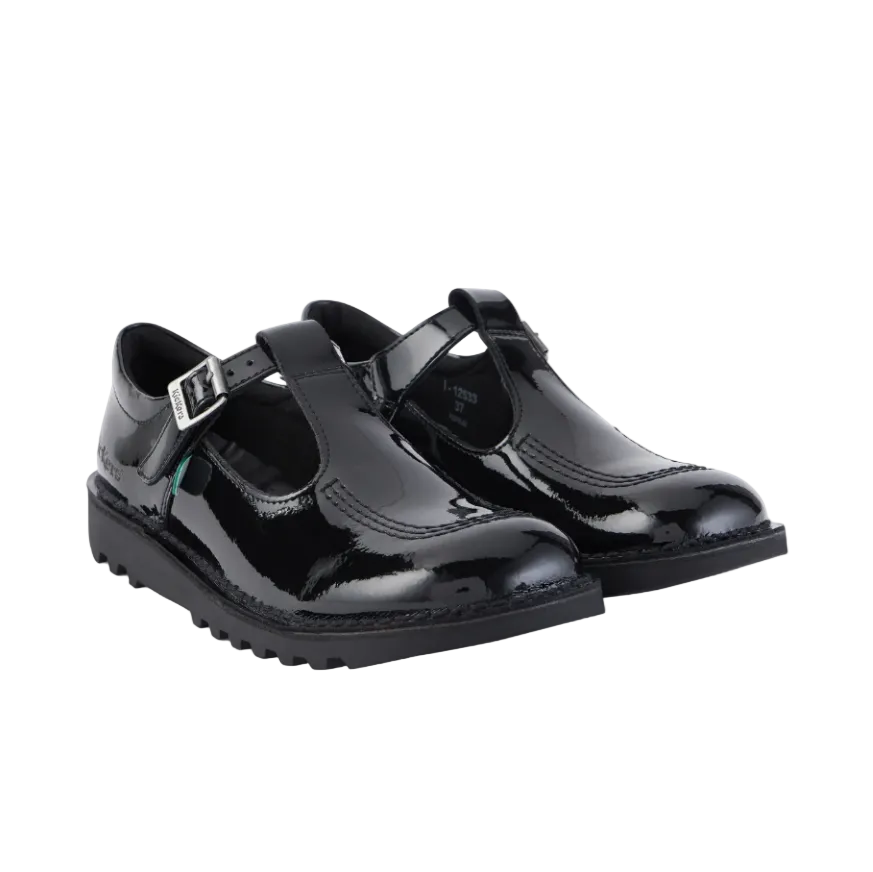 Kickers Youth Girls Shoe Kick T-Bar Patent Leather Black