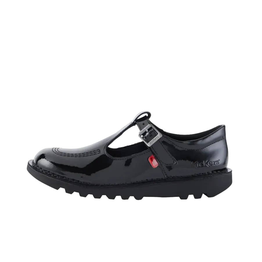 Kickers Youth Girls Shoe Kick T-Bar Patent Leather Black