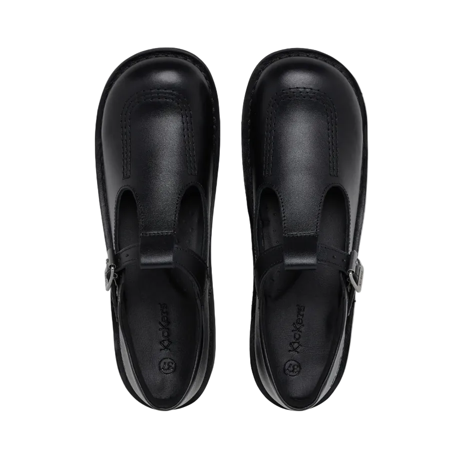 Kickers Youth Girls Kick T-Bar Leather Black