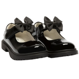 Lelli Kelly Masie girls' black patent school shoe with removable bow and velcro strap