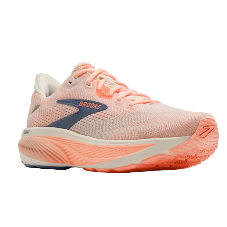 Brooks women's white and peach Ghost 18 trainer