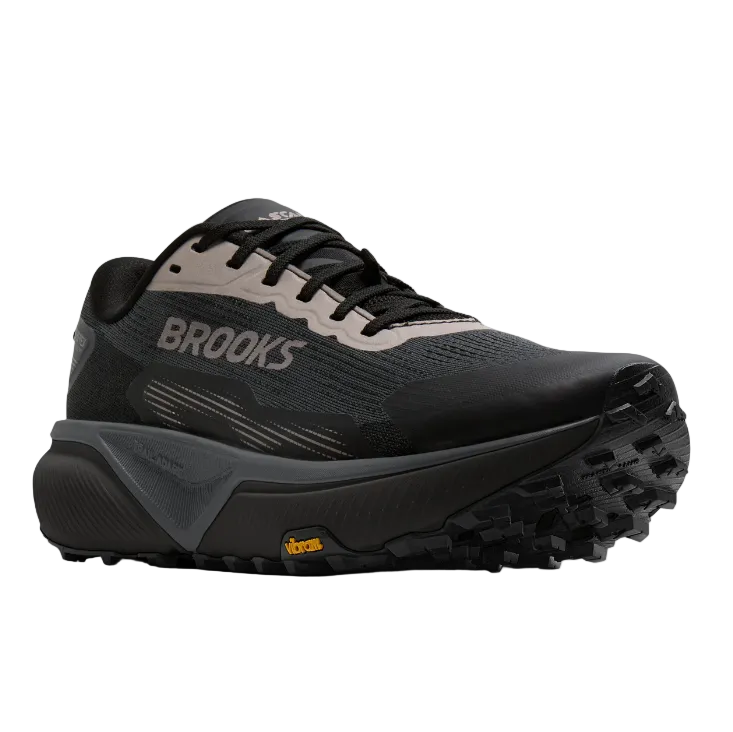 Brooks men's Cascadia 20 GTX waterproof trail trainer in black and ebony