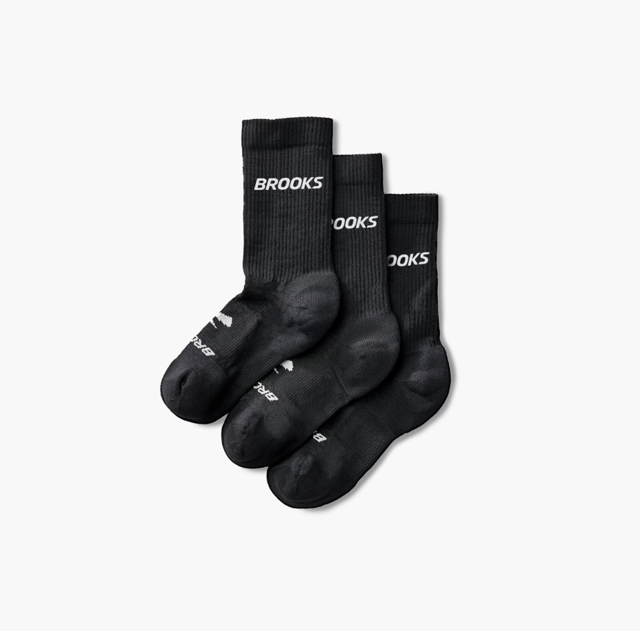 Brooks Run-In black crew socks, three pack