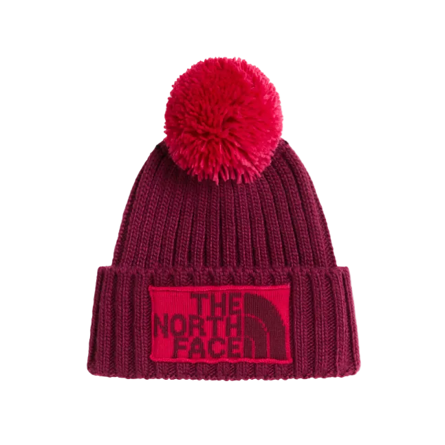 The North Face Heritage Ski Tuke burgundy ribbed knit bobble beanie