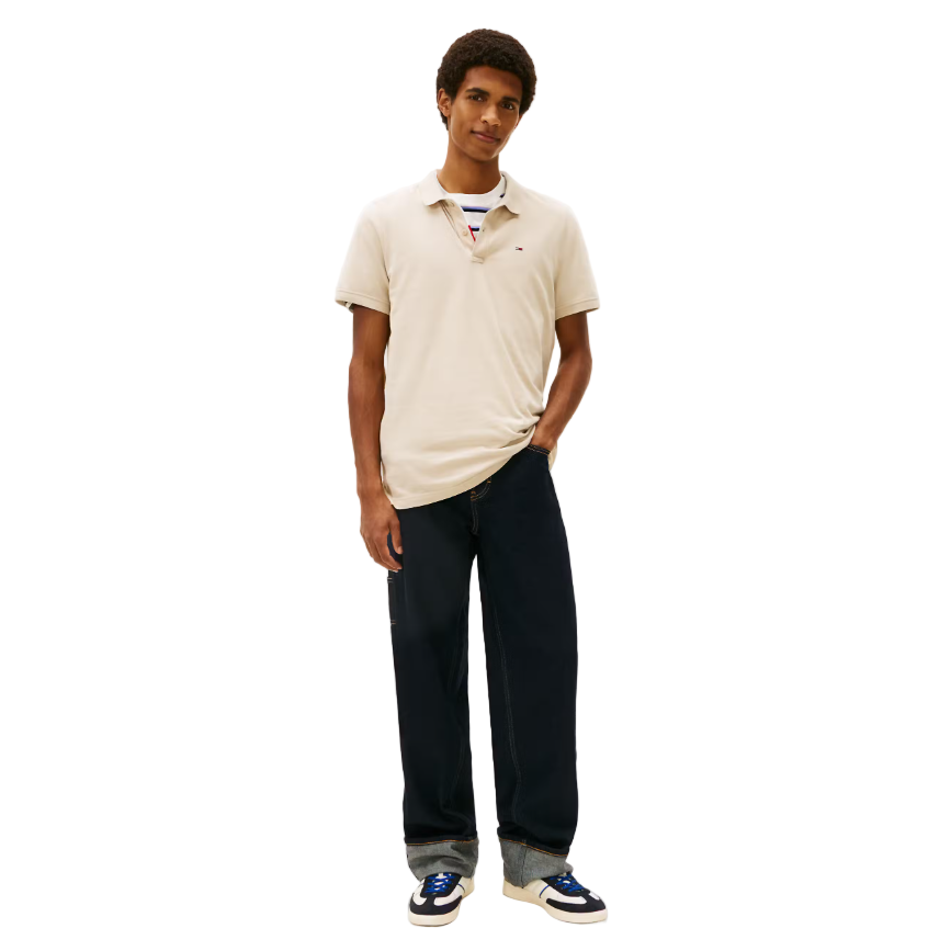 Tommy Jeans Mens Slim Placket Polo Gulf Sand