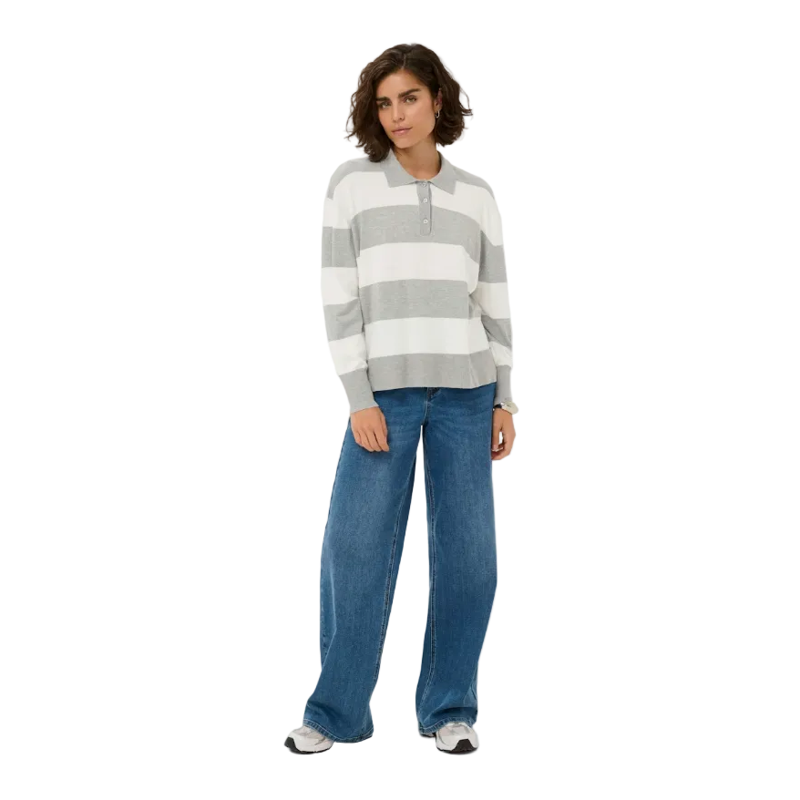 Kaffe Womens KAlizza Striped Polo Pullover Light Grey