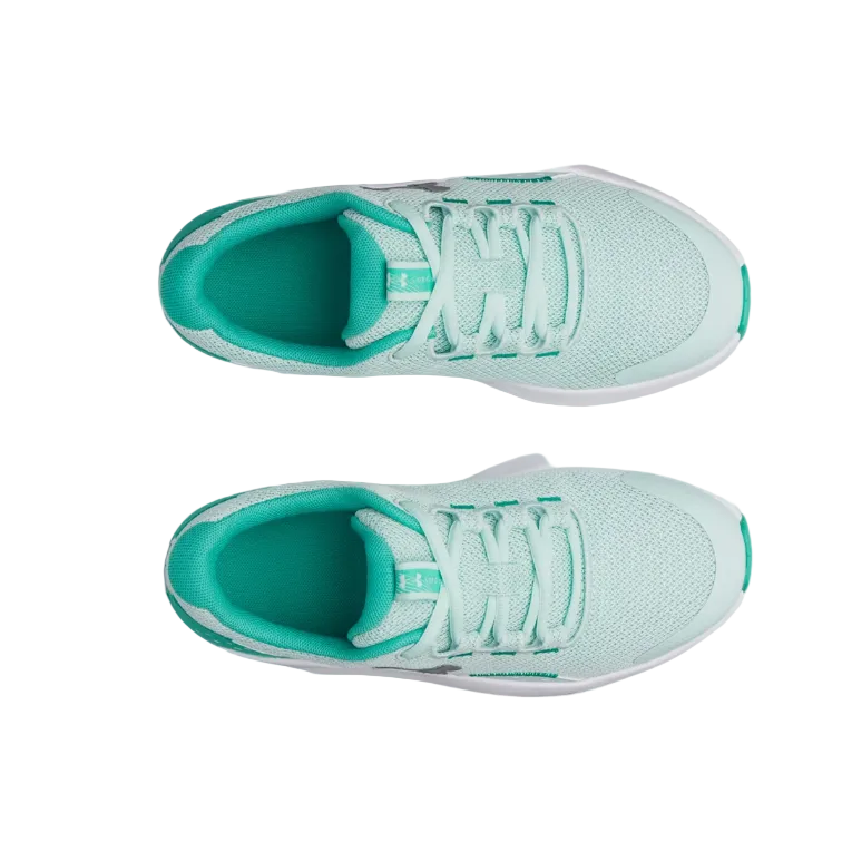 Under Armour girls' silver and green mesh lace-up trainer