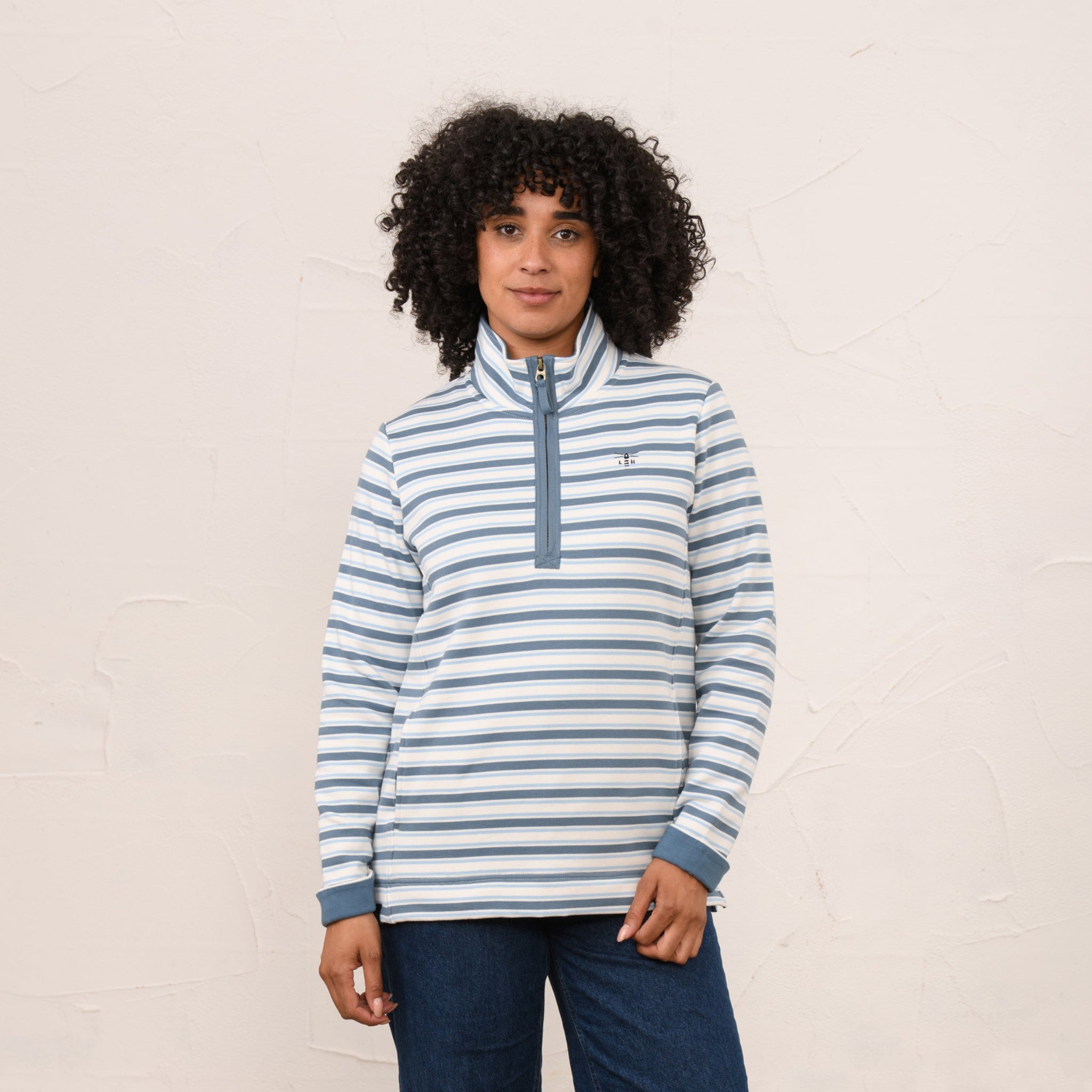Lighthouse Womens 1/4 Zip Shore II Bluestone/Pale Blue Stripe