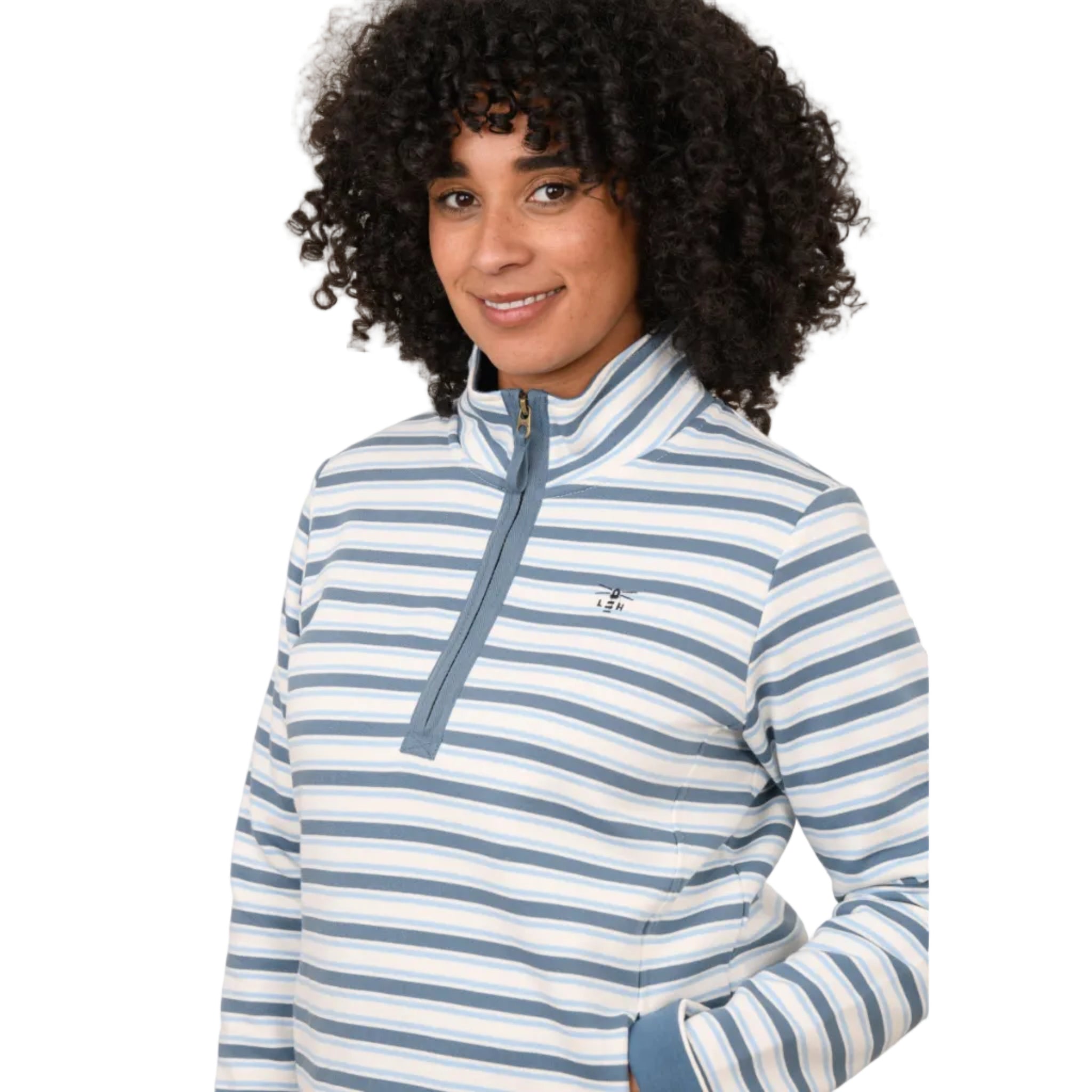 Lighthouse Womens 1/4 Zip Shore II Bluestone/Pale Blue Stripe