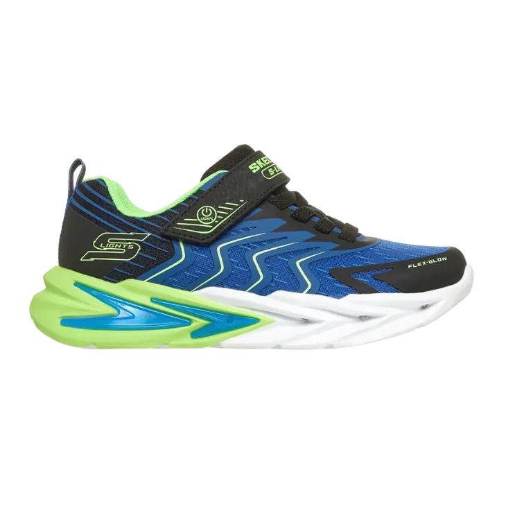 Skechers S-Lights boys' black and blue light-up trainers with lime accents