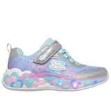 Sketchers Girls Trainers Eternal Heart Lights Silver/Multi
