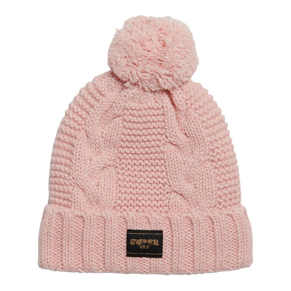 Superdry Womens Cable Knit Beanie Hat Pink Fleck