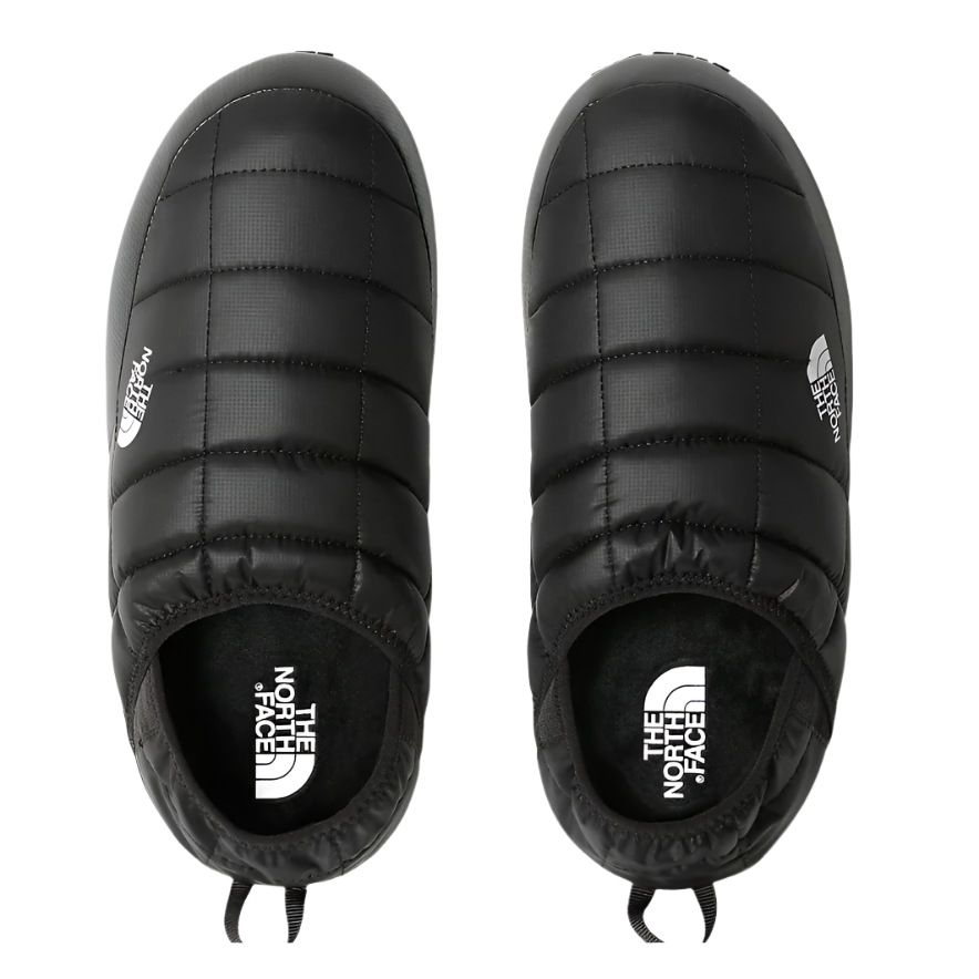 Black quilted slip-on mule slippers with logo, cushioned for warmth and comfort