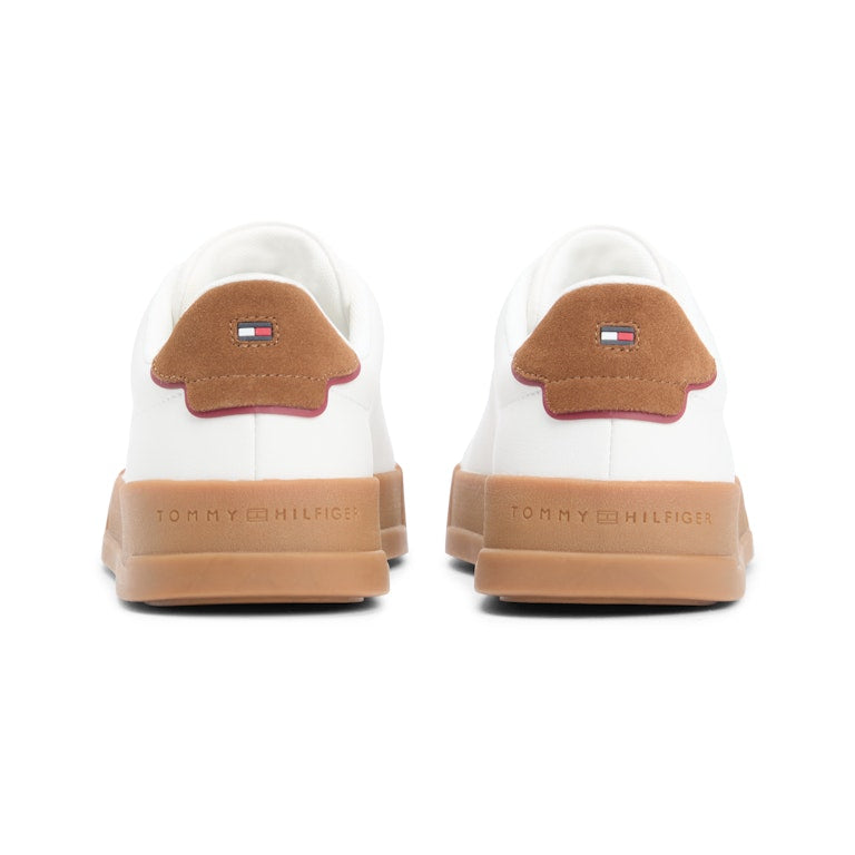 Tommy Hilfiger Mens Trainer Court Leather Detail Essential Ecru/Regatta Red