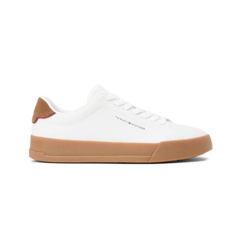 Tommy Hilfiger Mens Trainer Court Leather Detail Essential Ecru/Regatta Red
