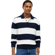 Tommy Jeans men's dark blue striped slim essential polo sweater
