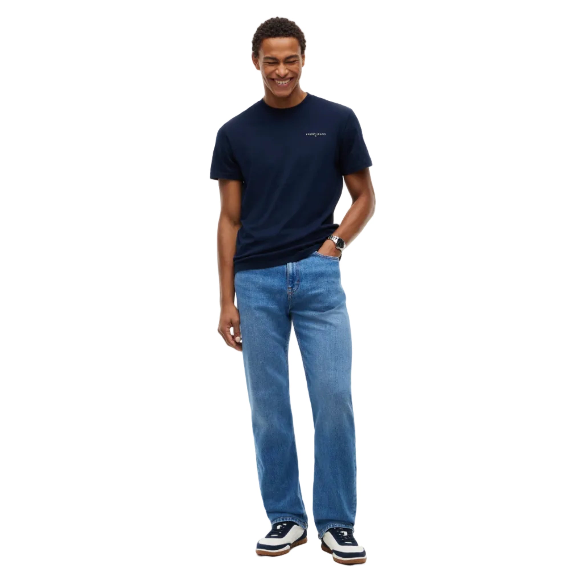 Tommy Jeans Mens T-Shirt Slim Linear Chest Dark Blue