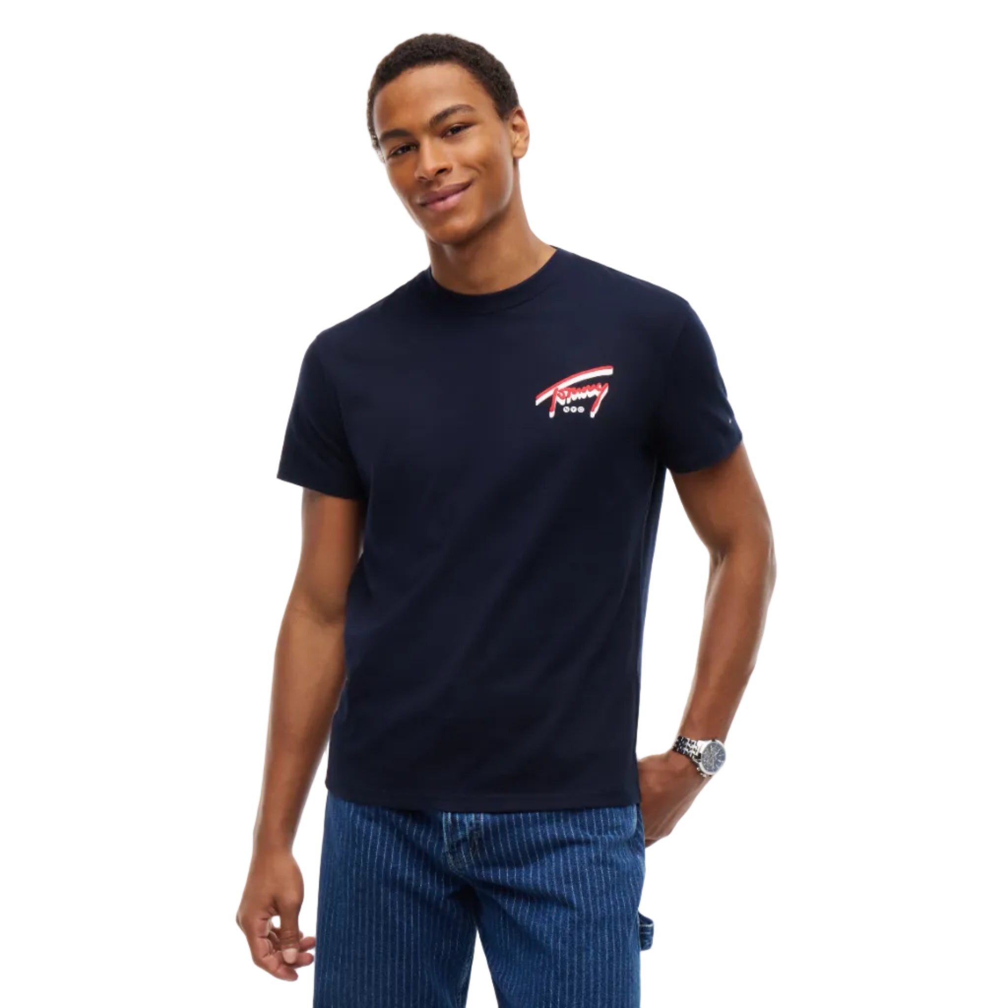 Tommy Jeans Mens T-Shirt Sign Backprint Dark Blue