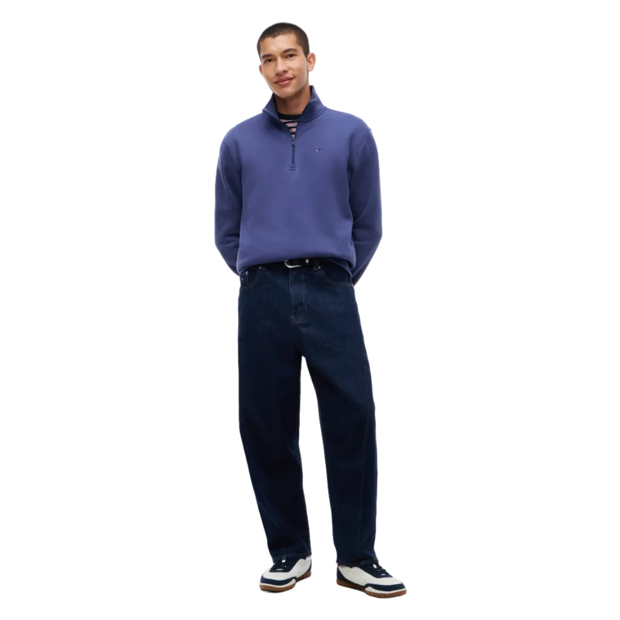Tommy Jeans Mens 1/4 Zip Fleece Mock Basic Navy