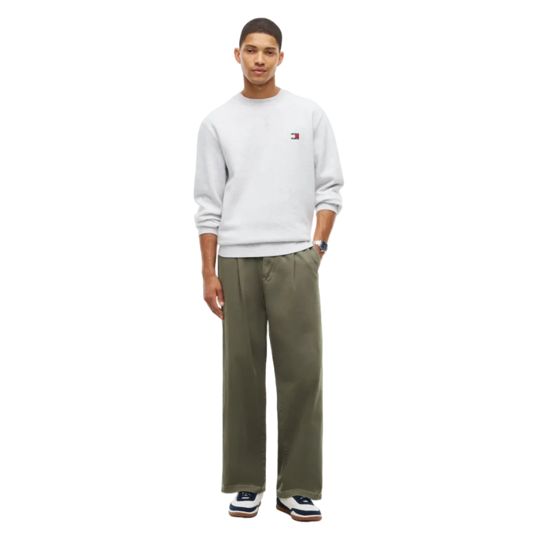 Tommy Jeans Mens Sweatshirt Badge Crewneck Ice Grey Heather