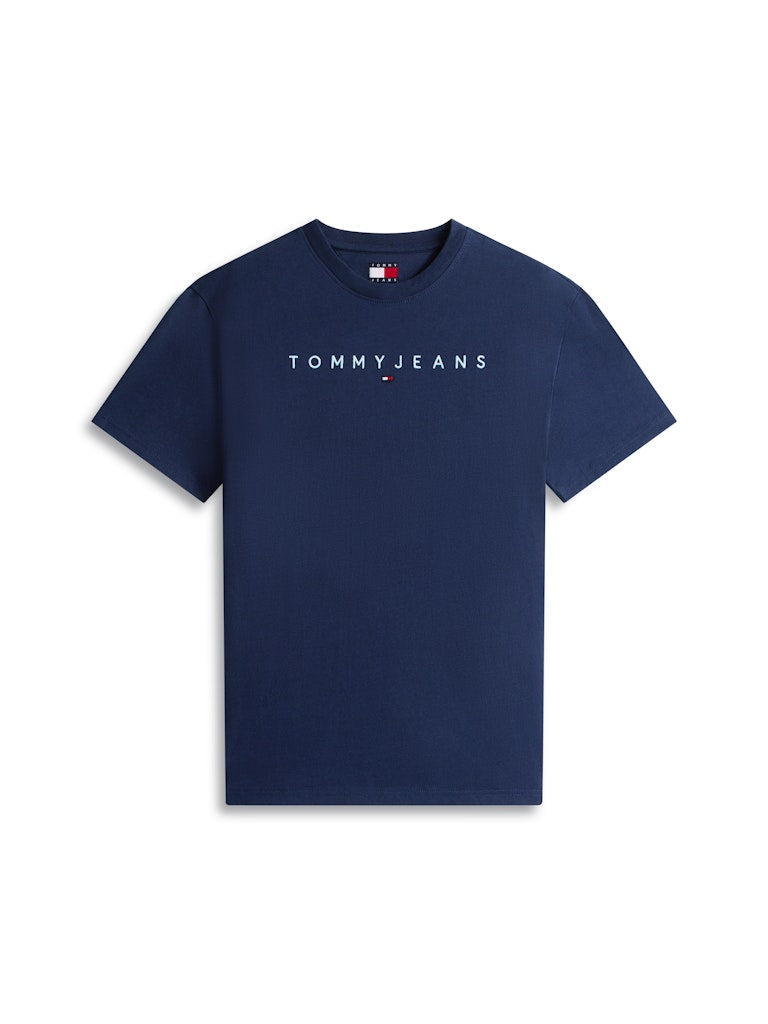 Tommy Jeans Mens T-Shirt Regular Linear Logo Dark Night Navy/Sweet Blue