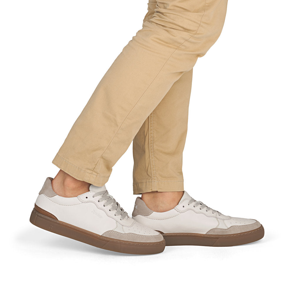 Rieker men's white suede lace-up trainer
