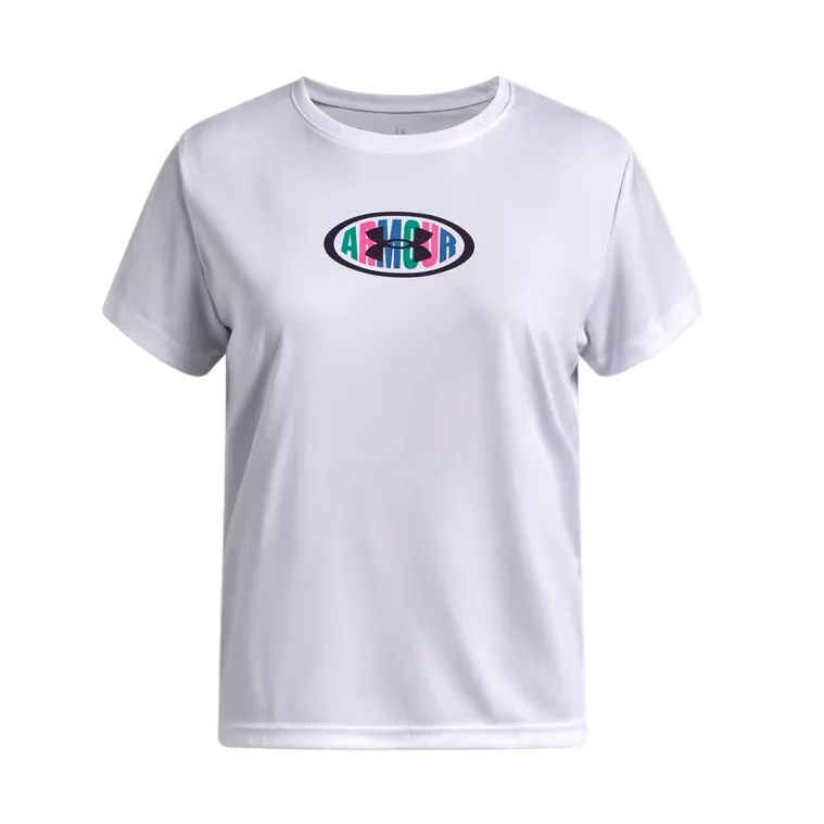 Under Armour Girls Armour Graphic Short Sleeve T-Shirt White/Purple Echo