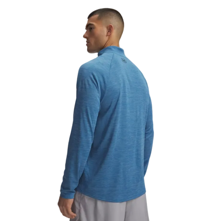 Under Armour Mens 1/2 Zip Tech Textured Aegean Blue/Black
