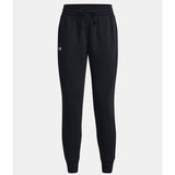 Black jogger sweatpants with elastic waistband, drawstring, and small logo on left thigh
