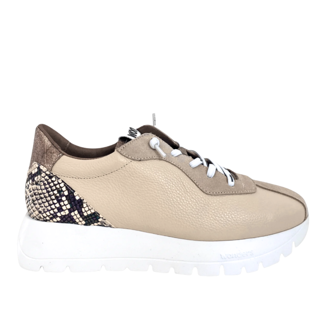 Wonders Womens Trainers A-2495 Cream/Snake Skin