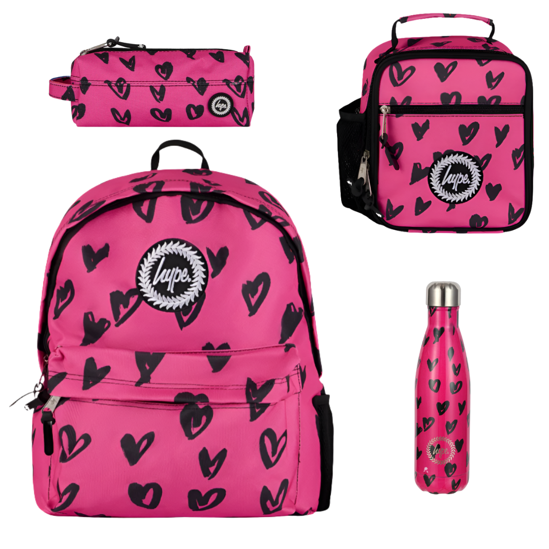 Hype Kids Lunch Bag ZSLR 333  Scribble Hearts Pink/Black