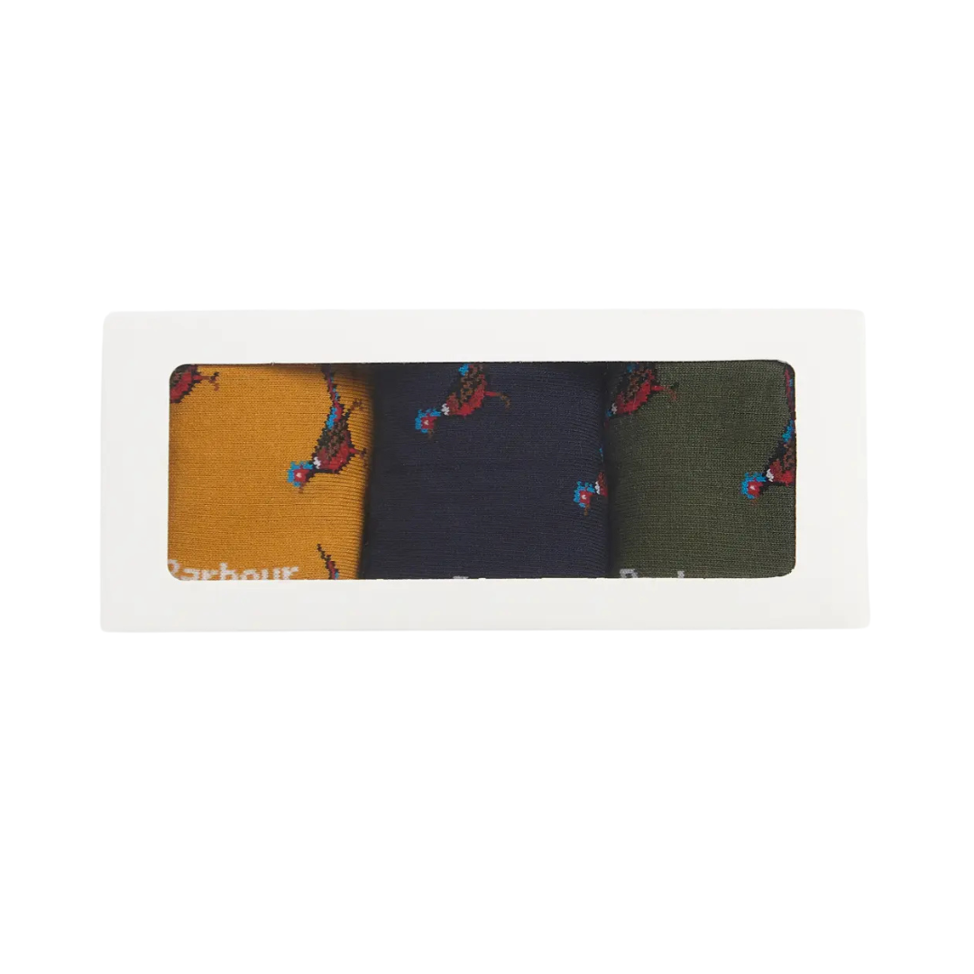 Barbour Mens Socks Pheasant 3 Pack Gift Set Forest Mist