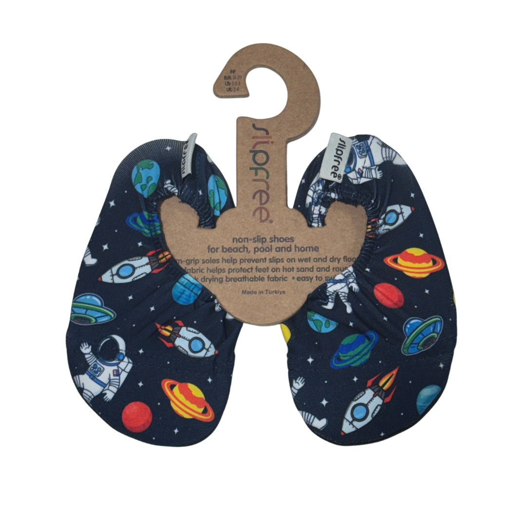 Slipfree boys' swim shoe with space print