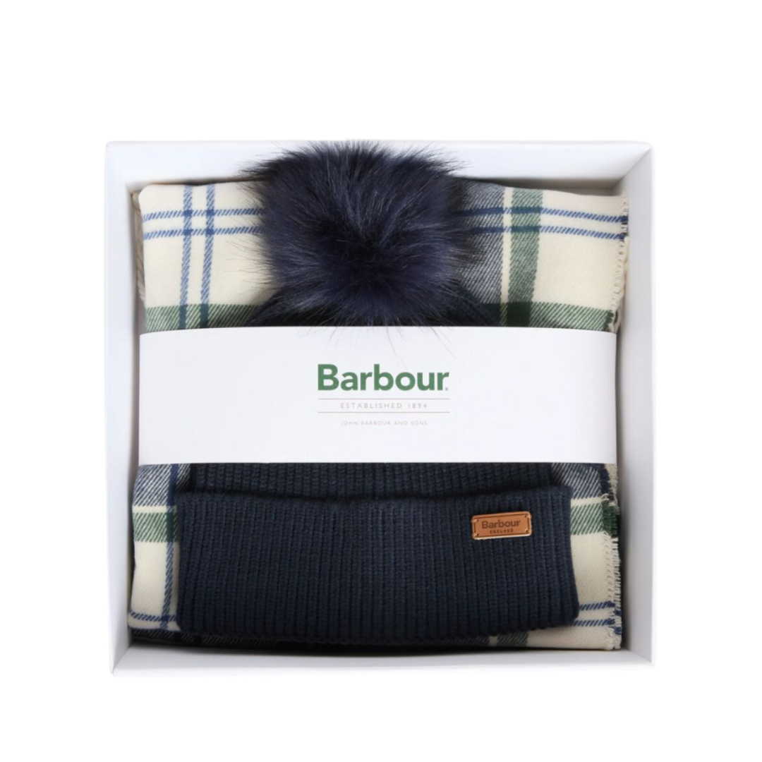 Barbour Womens Beanie/Scarf Dover Hailes Gift Set Light Evergreen