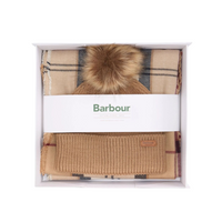 Barbour Womens Beanie/Scarf Dover Hailes Gift Set Hessian Tartan