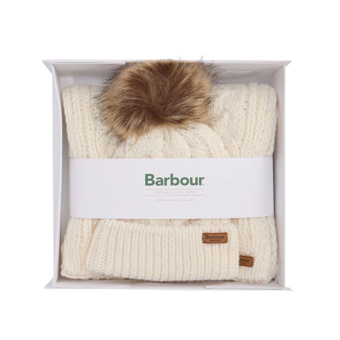 Barbour Womens Beanie/Scarf Penshaw Gift Set Cloud