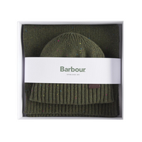 Barbour Mens Beanie/Scarf Carlton Fleck Gift Set Olive