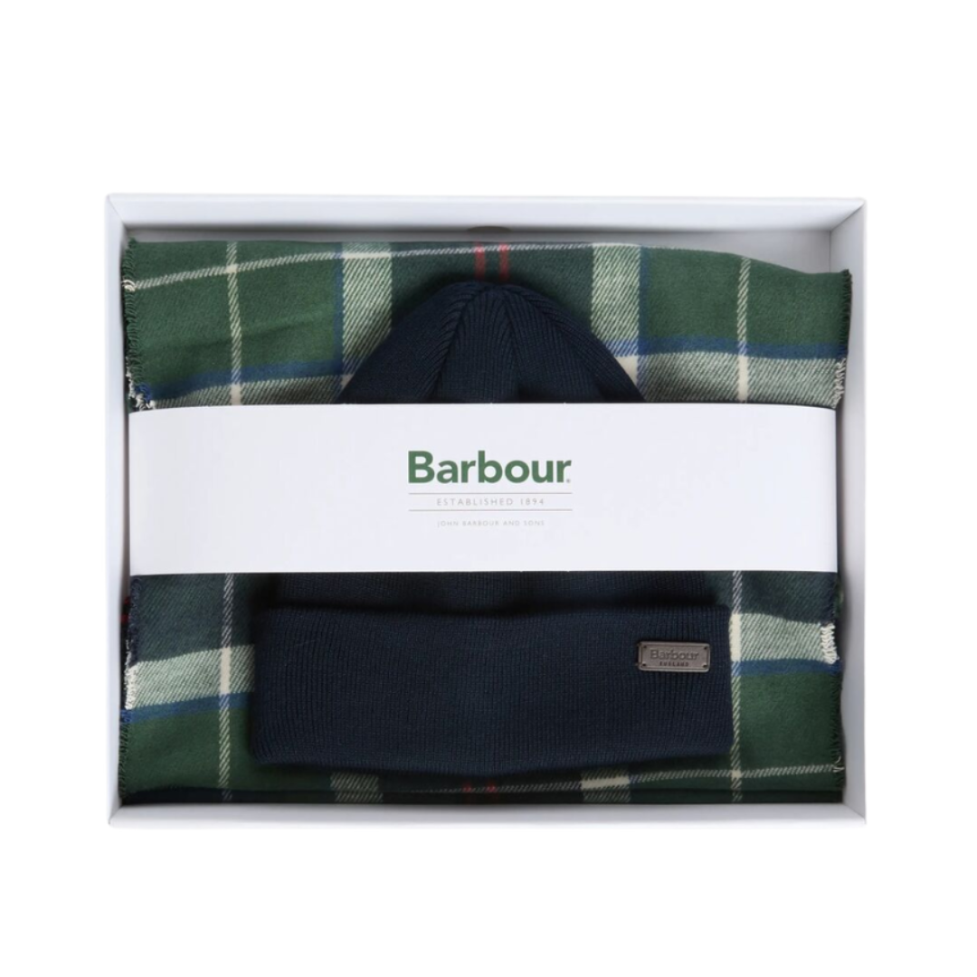 Barbour Mens Beanie/Scarf Swinton Galingale Gift Set Evergreen
