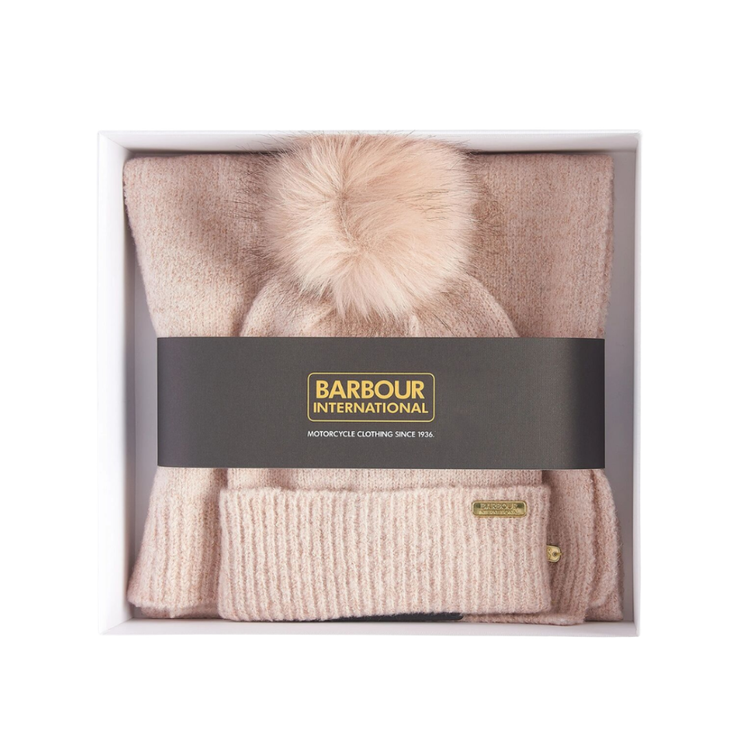 Barbour International Womens Beanie/Scarf Sparkle Gift Set Pink