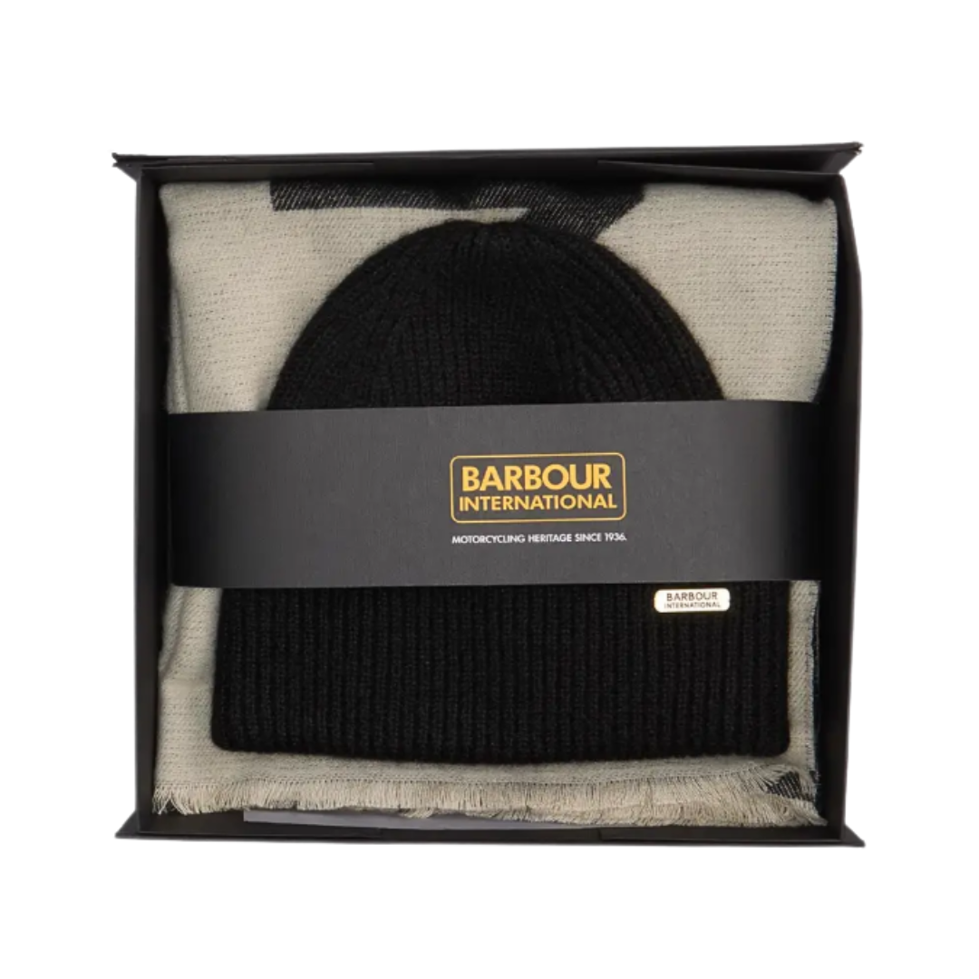 Barbour International Womens Beanie/Scarf Pendle & Milla Gift Set Black/Jasmine