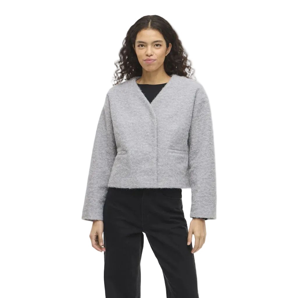 Vila Womens Viduffy V-Neck Jacket Grey Melange