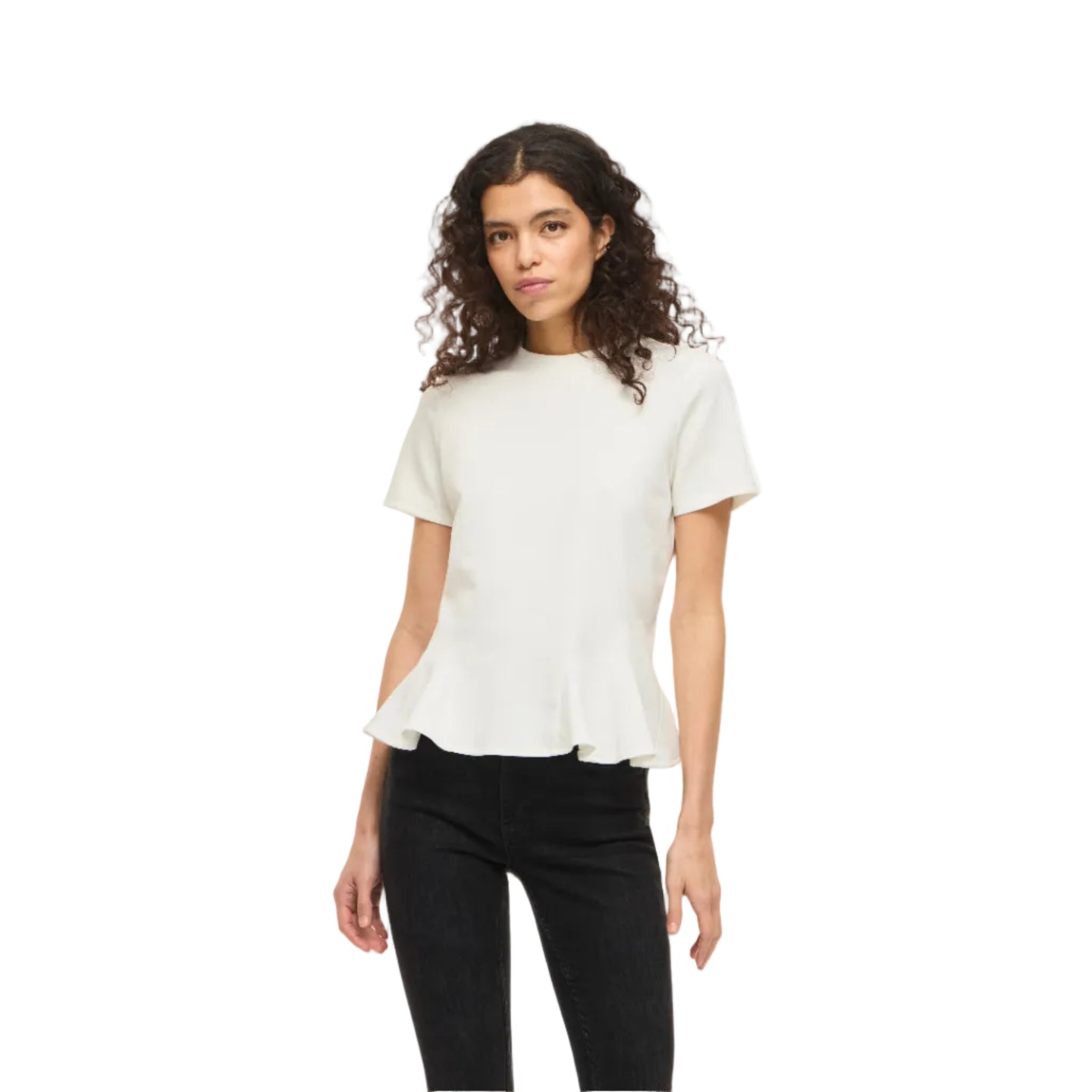 Vila Womens Vivelmera Peplum T-Shirt Snow White