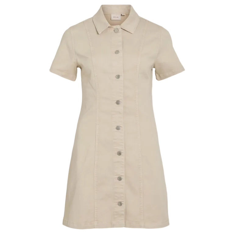 Vila Womens Dress Nisa S/S Denim Ecru