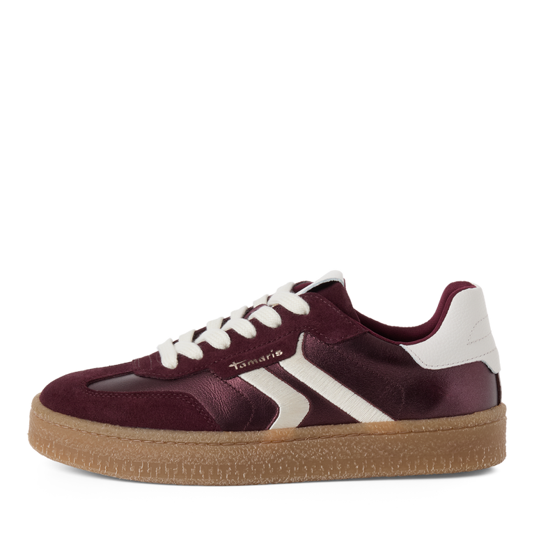 Tamaris women's burgundy suede trainer