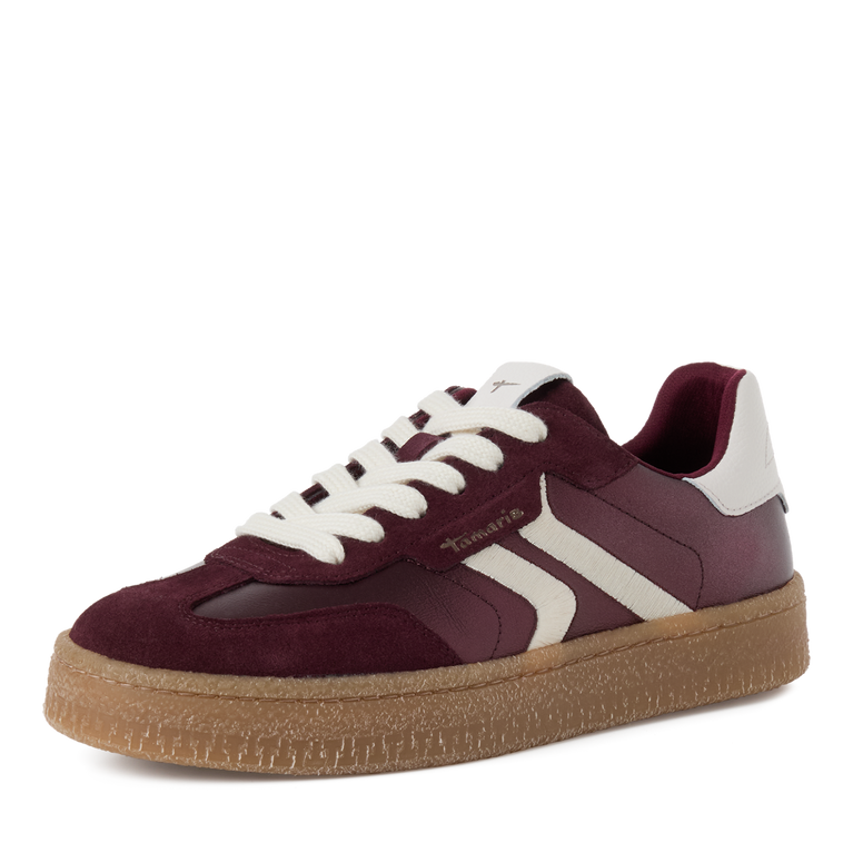 Tamaris women's burgundy suede trainer