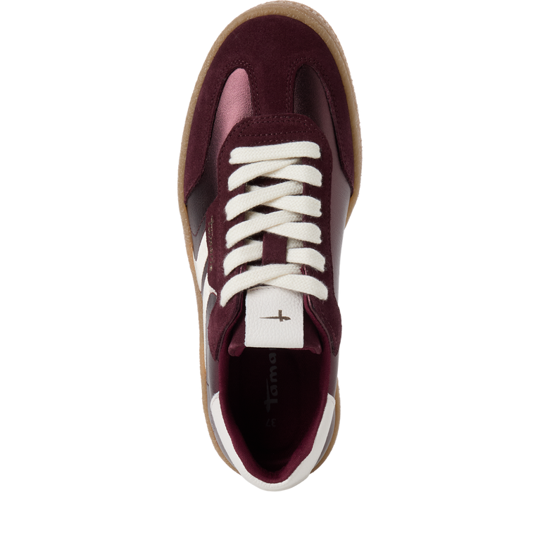 Tamaris women's burgundy suede trainer