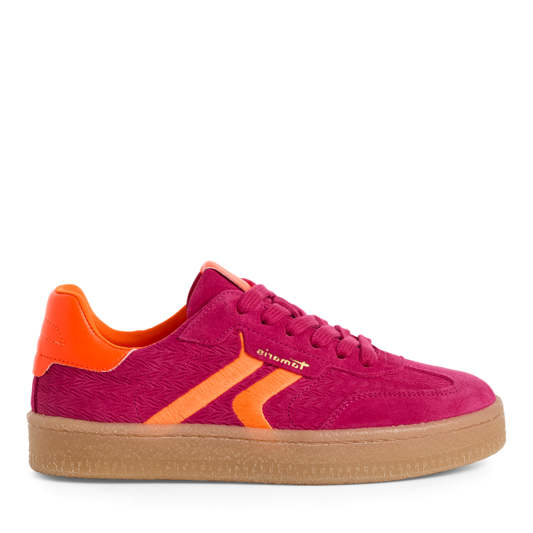 Tamaris women's pink suede lace-up trainer