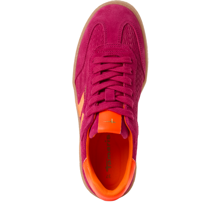 Tamaris women's pink suede lace-up trainer