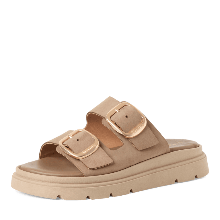 Tamaris women's taupe nubuck sandal with buckle