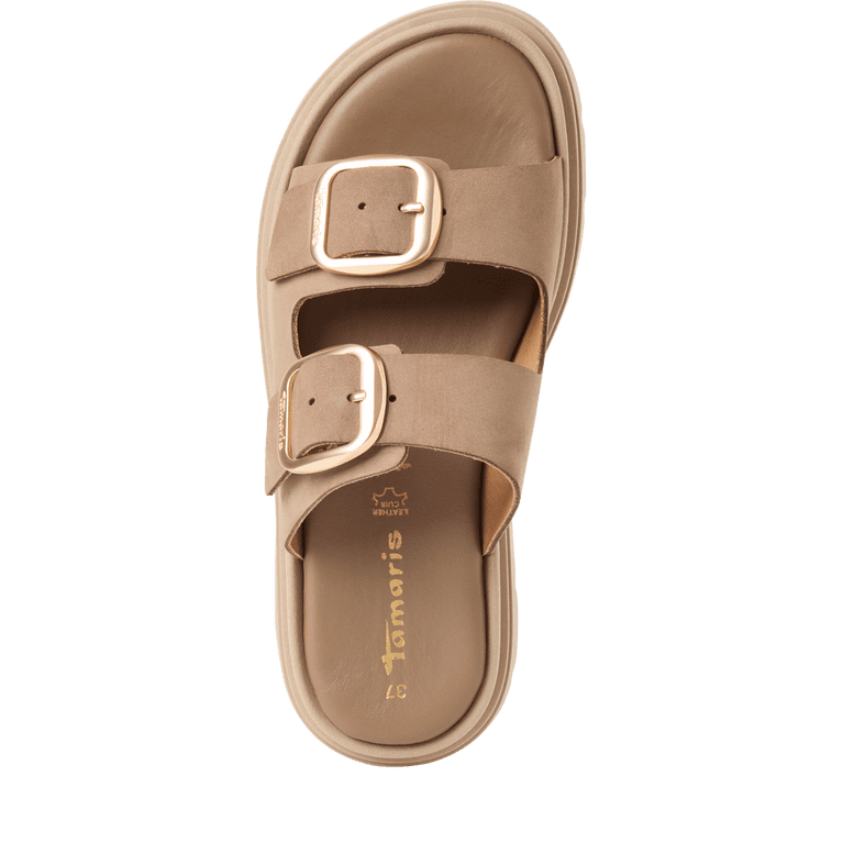 Tamaris women's taupe nubuck sandal with buckle